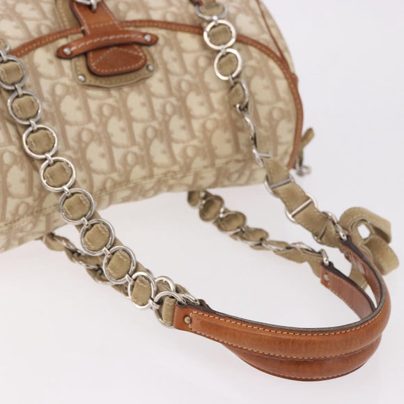 Christian Dior Trotter Canvas Romantic Chain Hand Bag Ivory Silver Auth 184735A