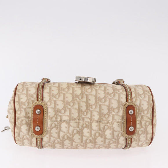 Christian Dior Trotter Canvas Romantic Chain Hand Bag Ivory Silver Auth 184735A