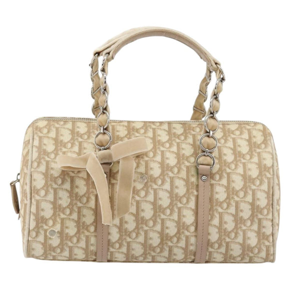 Christian Dior Trotter Canvas Romantic Chain Bag PVC Ivory Silver Auth 184736