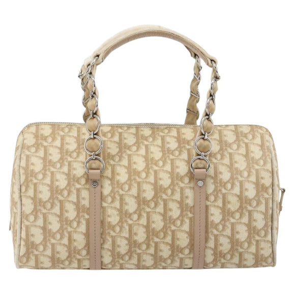 Christian Dior Trotter Canvas Romantic Chain Bag PVC Ivory Silver Auth 184736