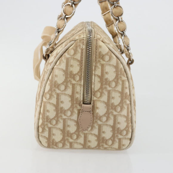 Christian Dior Trotter Canvas Romantic Chain Bag PVC Ivory Silver Auth 184736