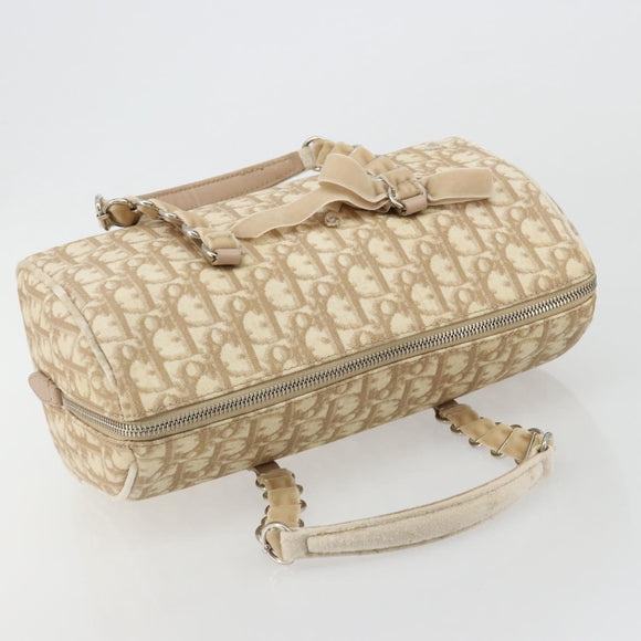 Christian Dior Trotter Canvas Romantic Chain Bag PVC Ivory Silver Auth 184736
