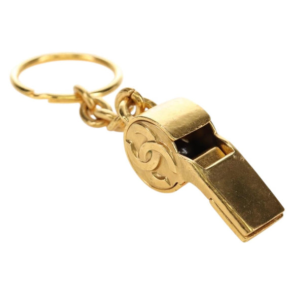 CHANEL COCO Mark Whistle Key Holder metal Gold Auth 184755M