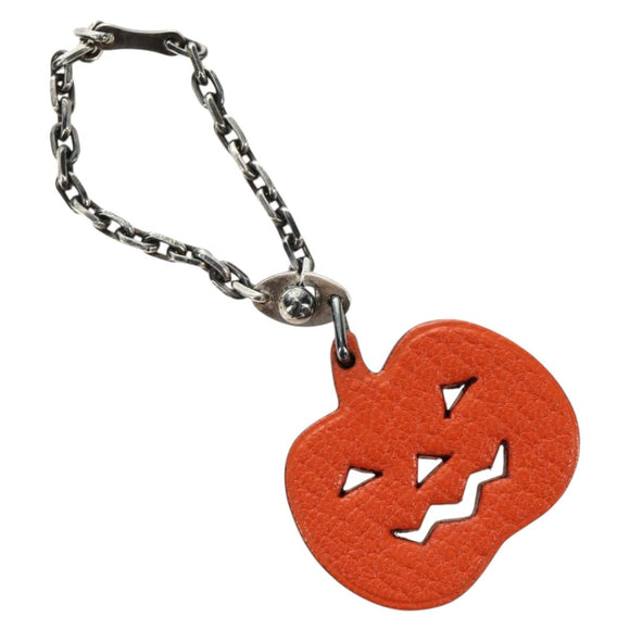 HERMES Pumpkin Bag Charm Leather Orange Auth 184757M
