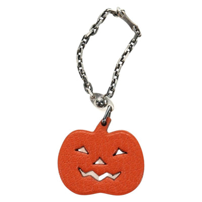 HERMES Pumpkin Bag Charm Leather Orange Auth 184757M - 0