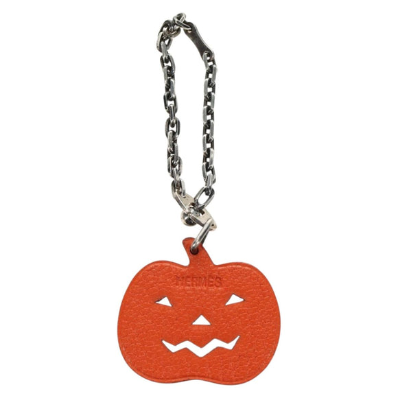 HERMES Pumpkin Bag Charm Leather Orange Auth 184757M