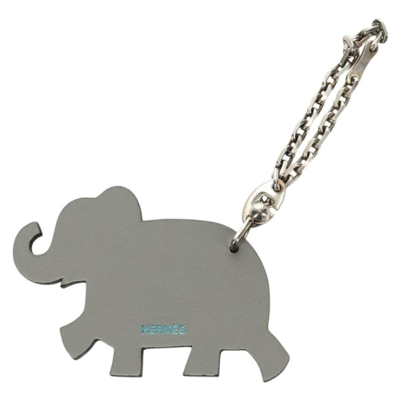 HERMES Elephant Bag Charm Leather Gray Auth 184758M