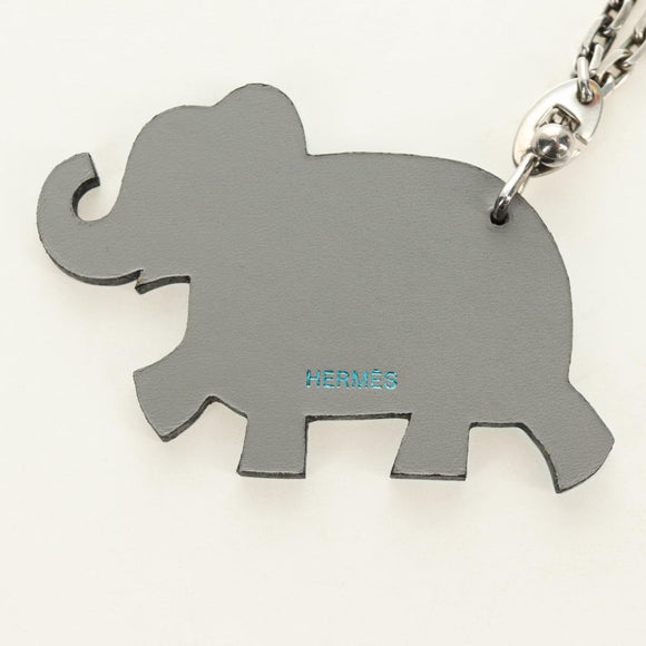 HERMES Elephant Bag Charm Leather Gray Auth 184758M