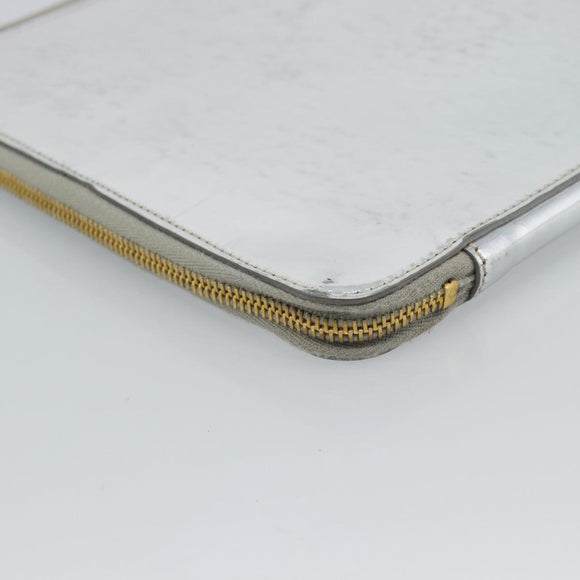 PRADA Clutch Bag Patent leather Silver Gold Auth 184773