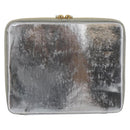 PRADA Clutch Bag Patent leather Silver Gold Auth 184773-2