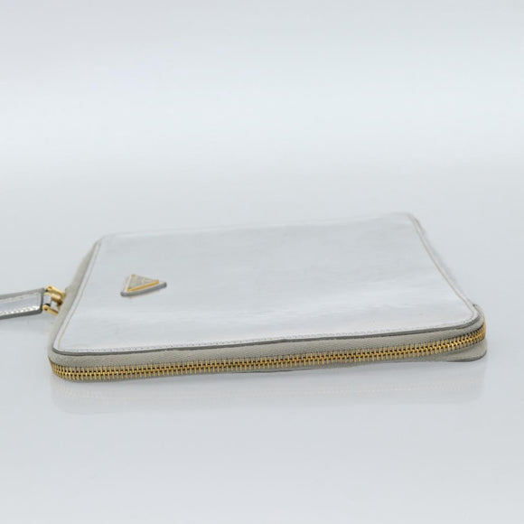 PRADA Clutch Bag Patent leather Silver Gold Auth 184773