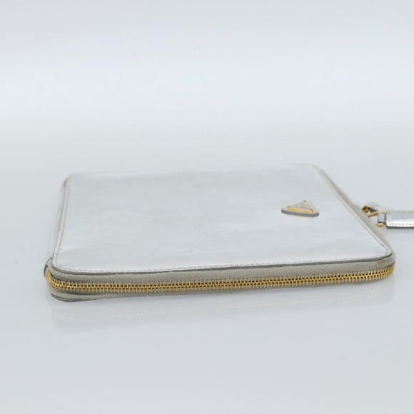 PRADA Clutch Bag Patent leather Silver Gold Auth 184773