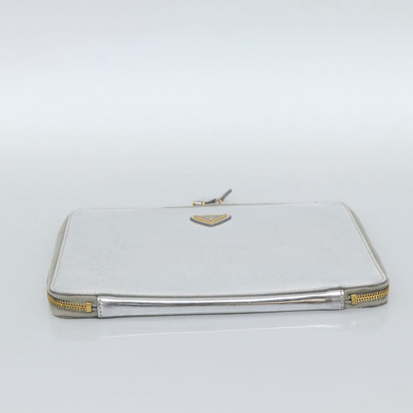 PRADA Clutch Bag Patent leather Silver Gold Auth 184773
