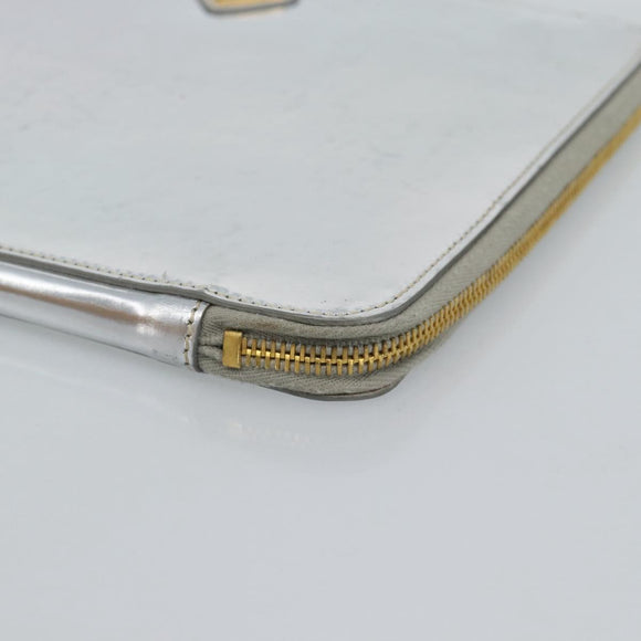 PRADA Clutch Bag Patent leather Silver Gold Auth 184773