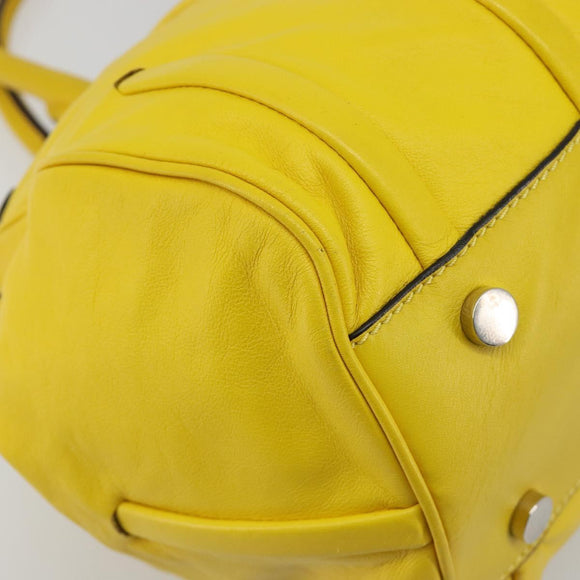 CELINE Hand Bag Leather Yellow Silver Auth 184774