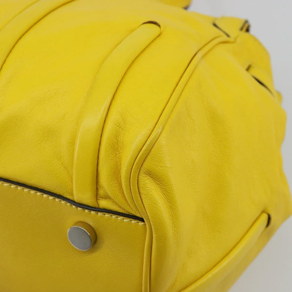 CELINE Hand Bag Leather Yellow Silver Auth 184774
