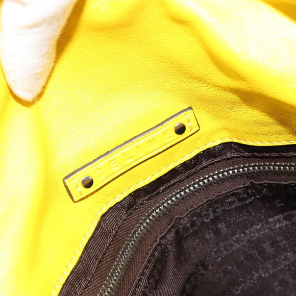 CELINE Hand Bag Leather Yellow Silver Auth 184774