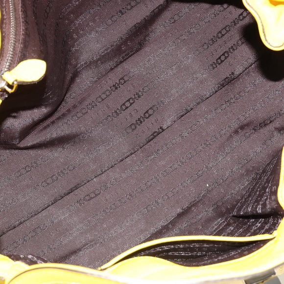 CELINE Hand Bag Leather Yellow Silver Auth 184774