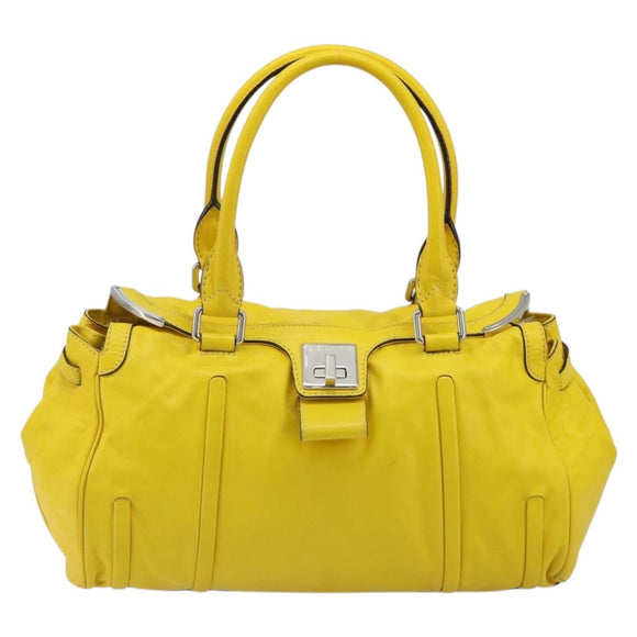 CELINE Hand Bag Leather Yellow Silver Auth 184774