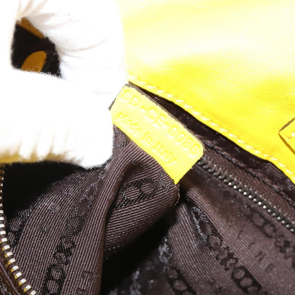 CELINE Hand Bag Leather Yellow Silver Auth 184774