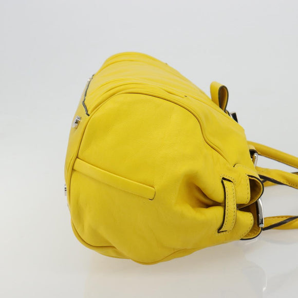 CELINE Hand Bag Leather Yellow Silver Auth 184774