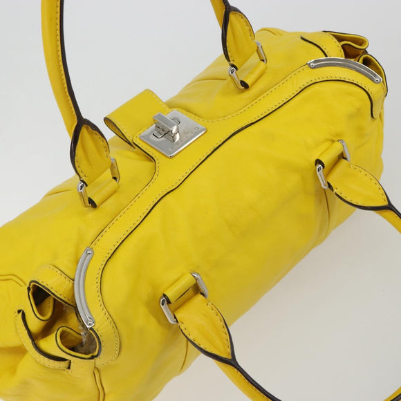 CELINE Hand Bag Leather Yellow Silver Auth 184774