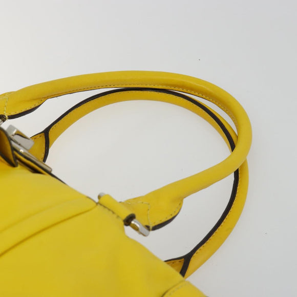 CELINE Hand Bag Leather Yellow Silver Auth 184774