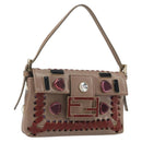 FENDI Jeweled Mini Stitch Baguette Pouch Leather Purple Gold Auth 184775A-29