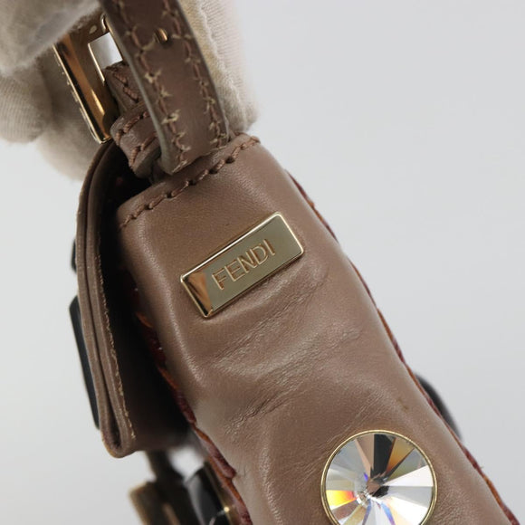 FENDI Jeweled Mini Stitch Baguette Pouch Leather Purple Gold Auth 184775A