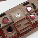 FENDI Jeweled Mini Stitch Baguette Pouch Leather Purple Gold Auth 184775A-46