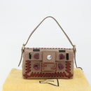FENDI Jeweled Mini Stitch Baguette Pouch Leather Purple Gold Auth 184775A-56