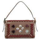FENDI Jeweled Mini Stitch Baguette Pouch Leather Purple Gold Auth 184775A-31