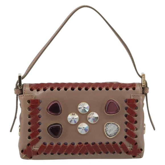 FENDI Jeweled Mini Stitch Baguette Pouch Leather Purple Gold Auth 184775A