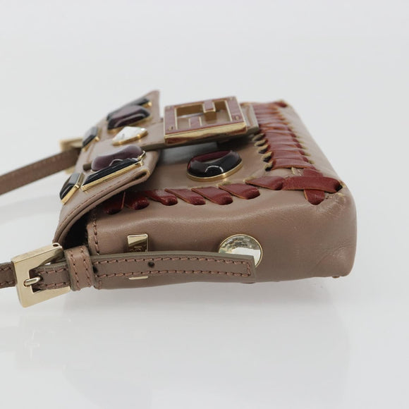 FENDI Jeweled Mini Stitch Baguette Pouch Leather Purple Gold Auth 184775A