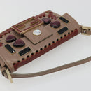 FENDI Jeweled Mini Stitch Baguette Pouch Leather Purple Gold Auth 184775A-34