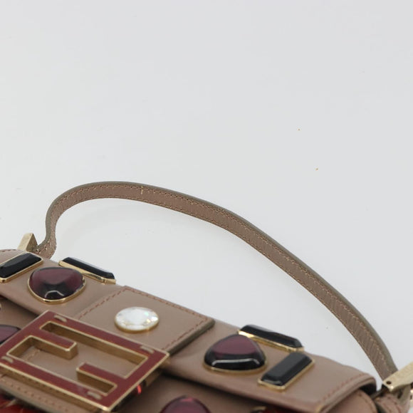 FENDI Jeweled Mini Stitch Baguette Pouch Leather Purple Gold Auth 184775A