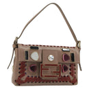 FENDI Jeweled Mini Stitch Baguette Pouch Leather Purple Gold Auth 184775A-1