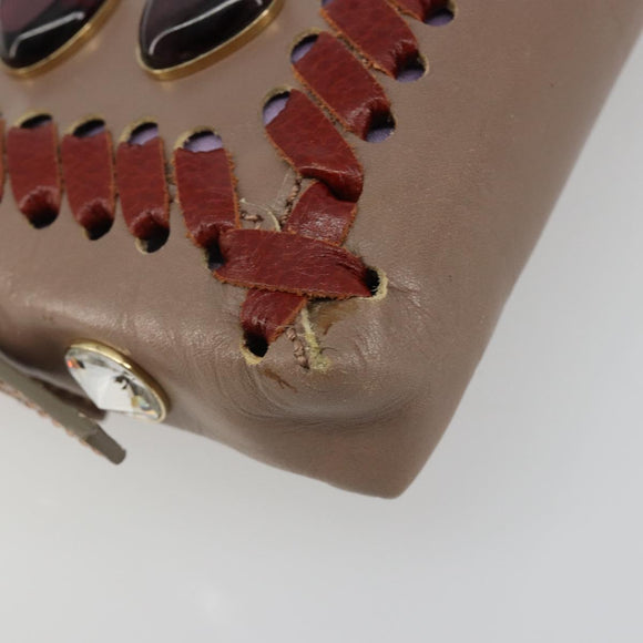 FENDI Jeweled Mini Stitch Baguette Pouch Leather Purple Gold Auth 184775A