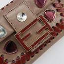 FENDI Jeweled Mini Stitch Baguette Pouch Leather Purple Gold Auth 184775A-16