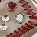 FENDI Jeweled Mini Stitch Baguette Pouch Leather Purple Gold Auth 184775A-18