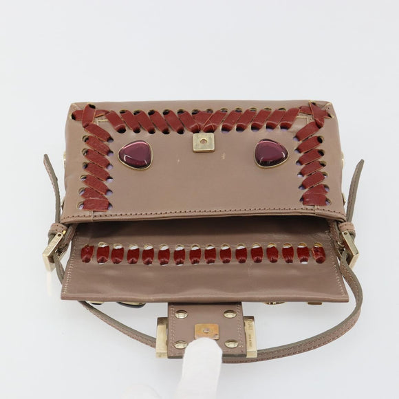 FENDI Jeweled Mini Stitch Baguette Pouch Leather Purple Gold Auth 184775A