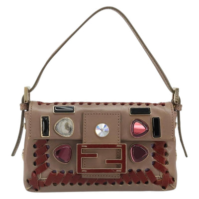 FENDI Jeweled Mini Stitch Baguette Pouch Leather Purple Gold Auth 184775A - 0