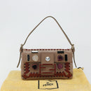 FENDI Jeweled Mini Stitch Baguette Pouch Leather Purple Gold Auth 184775A-28