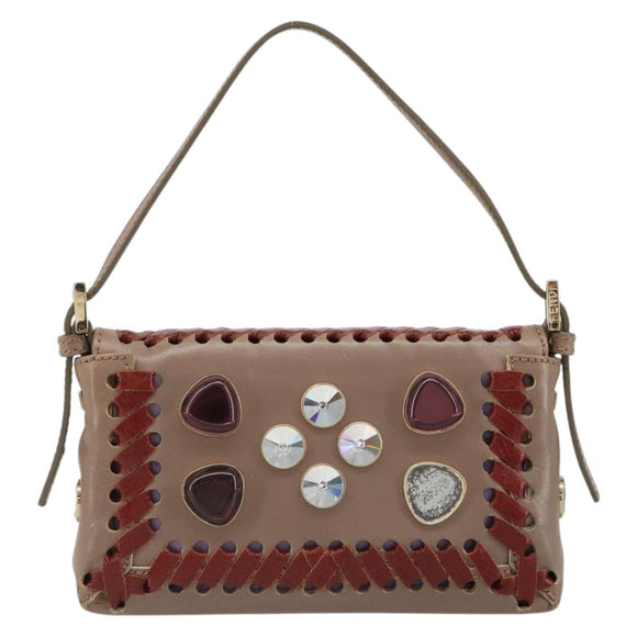 FENDI Jeweled Mini Stitch Baguette Pouch Leather Purple Gold Auth 184775A