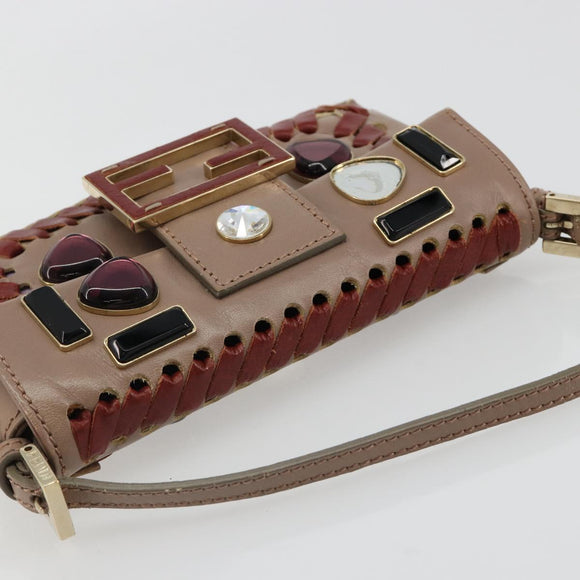 FENDI Jeweled Mini Stitch Baguette Pouch Leather Purple Gold Auth 184775A