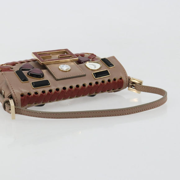 FENDI Jeweled Mini Stitch Baguette Pouch Leather Purple Gold Auth 184775A