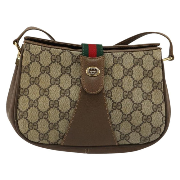 GUCCI GG Supreme Web Sherry Line Bag PVC Beige Gold 72 02 024 Auth 184776A