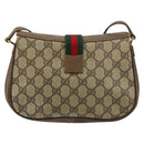 GUCCI GG Supreme Web Sherry Line Bag PVC Beige Gold 72 02 024 Auth 184776A-3