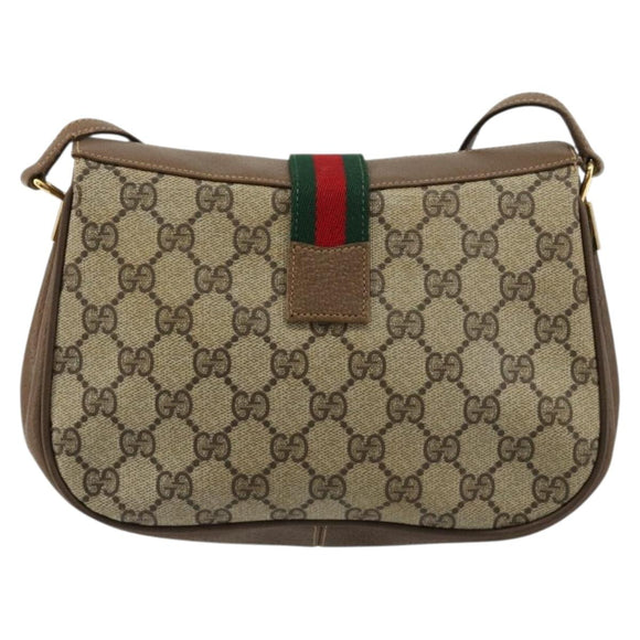 GUCCI GG Supreme Web Sherry Line Bag PVC Beige Gold 72 02 024 Auth 184776A