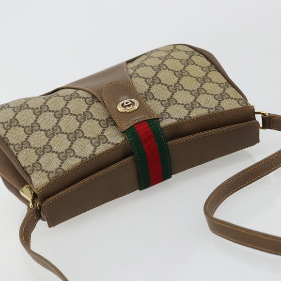 GUCCI GG Supreme Web Sherry Line Bag PVC Beige Gold 72 02 024 Auth 184776A